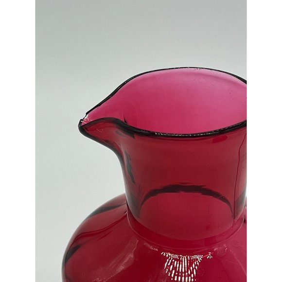 Vintage Red Hand Blown/Art Glass 7" Round Pitcher 36 oz - Picture 4 of 6